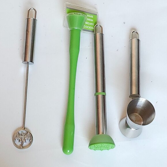 BACARDI BAT BAR SET MOJITO Cocktail Jigger Muddler Stirrer Metal - Picture 2 of 4